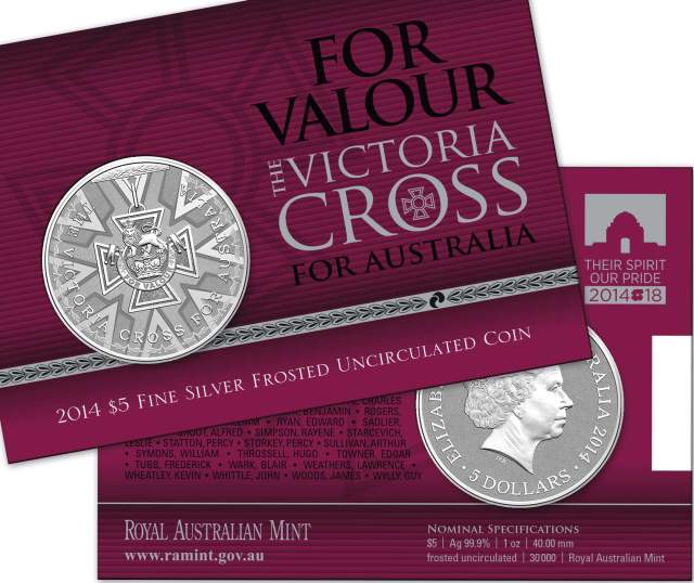1oz Silver Victoria Cross $5 Coin in Pack (image courtesy www.ramint.gov.au)