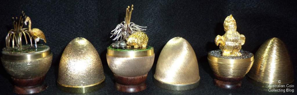 Silver Flamingo Egg 1978, Silver Hedgehog Egg 1978, Silver Easter Chick Egg 1971