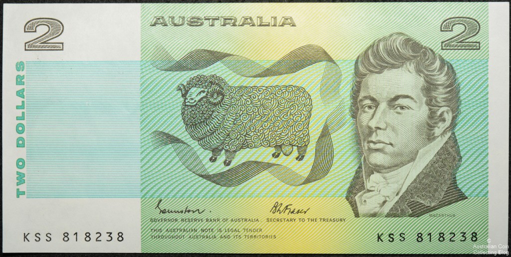 Australian Paper $2 Note Front  Johnston/Fraser General Prefix -one of the last paper $2 notes issued into circulation