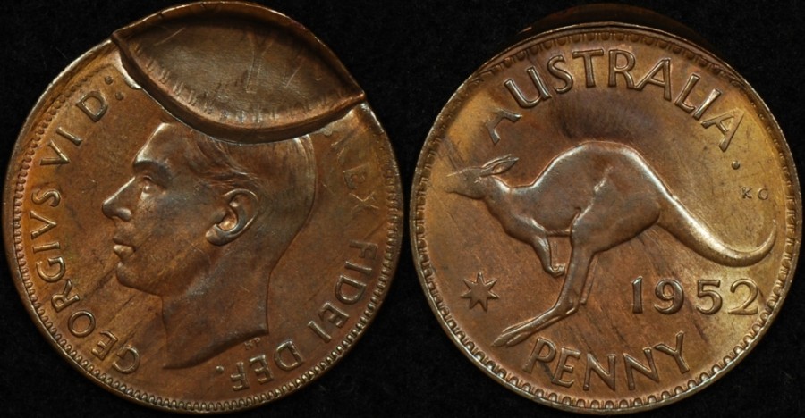 1952a Penny Indent with Partial Brockage