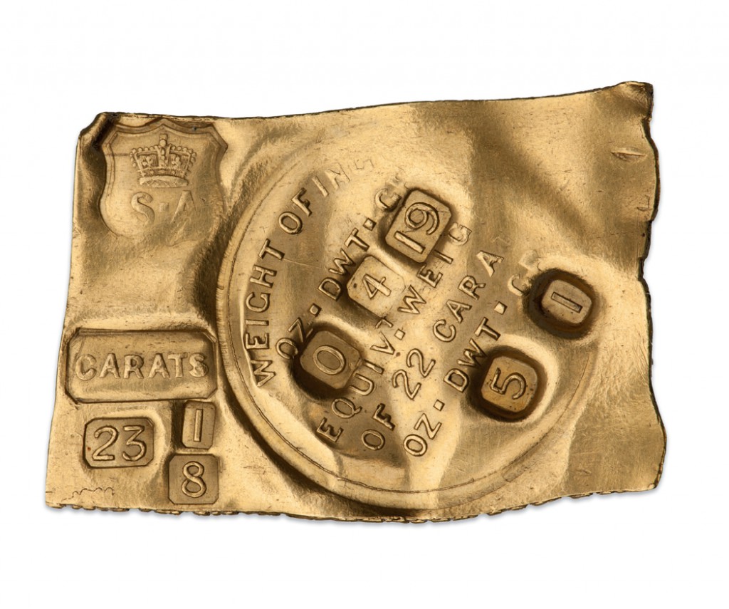 Adelaide Assay Office Ingot, 1852, Adelaide gold, irregular rectangular, 4.2 x 2.8 cm uniface 