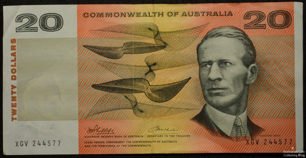 Australian Paper $20 Note Phillips Wheeler 1972 General Prefix  Fine Value about $30 (2015)