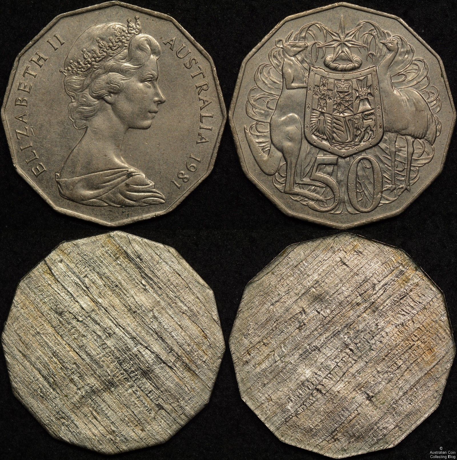 Australian 1981 50 cent Split Planchet Mated Pair -this coin split after it was struck.