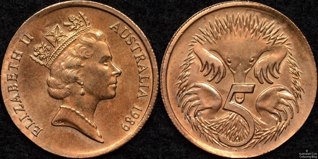 1989 5 cent struck on a 1 cent blank