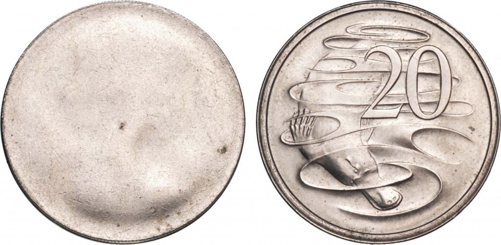Machin Portrait 20c Reverse Brockage (Image courtesy Downies Australian Coin Auctions)
