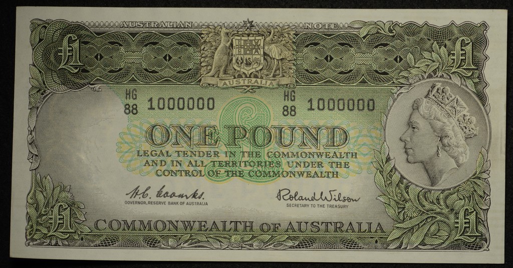 Elizabeth II One Pound Note Coombs/Wilson with  a Million Number Serial