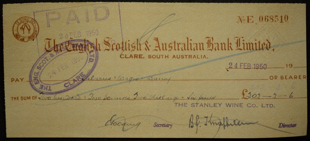 The English Scottish & Australian Bank Limited Cheque, Clare, SA, 1950
