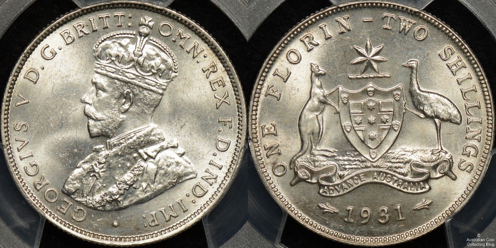 Australian 1931 Florin with portrait of King George V