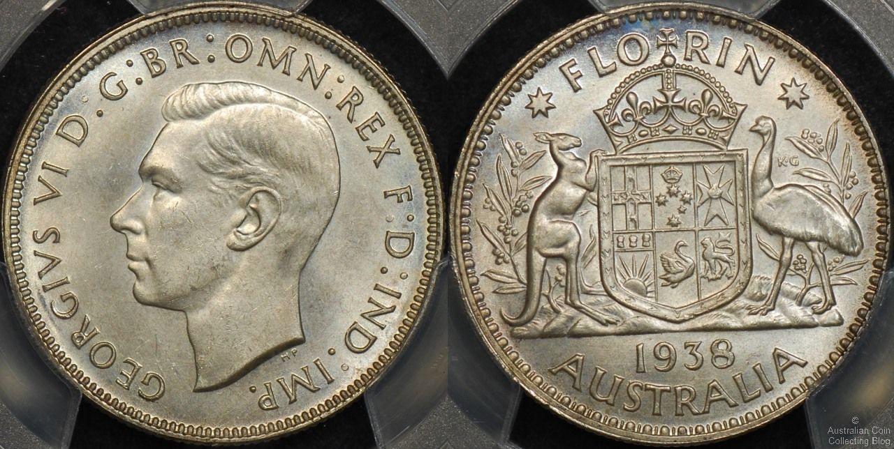 Australian 1938 Florin with portrait of King George VI