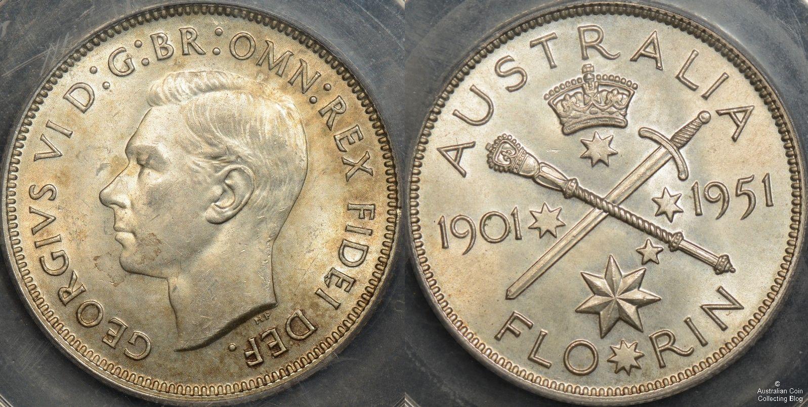 1951 Federation Florin with portrait of King George VI