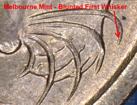 1966 Melbourne Minted 1c (first whisker blunted)