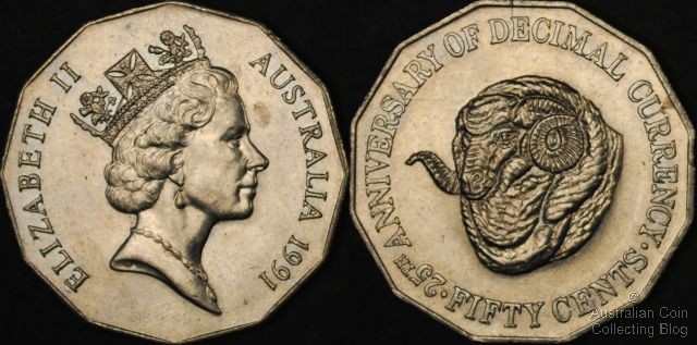 Australia 1991 25th Anniversary of Decimal Currency 50c