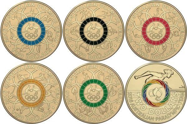 2016 Coloured $2 Olympic Coins