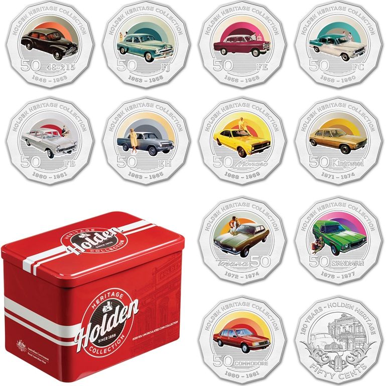 Holden Heritage Retro-Tin Collection including bonus coin (image courtesy ramint.gov.au)
