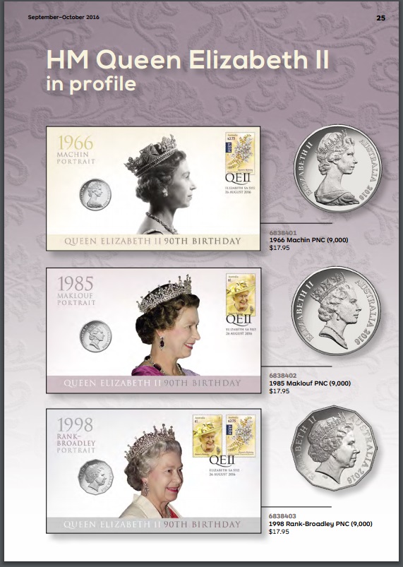 Australia Post Stamp Bulletin 342 Sep-Oct 2016. Queen Elizabeth II 90th Birthday PNC Releases