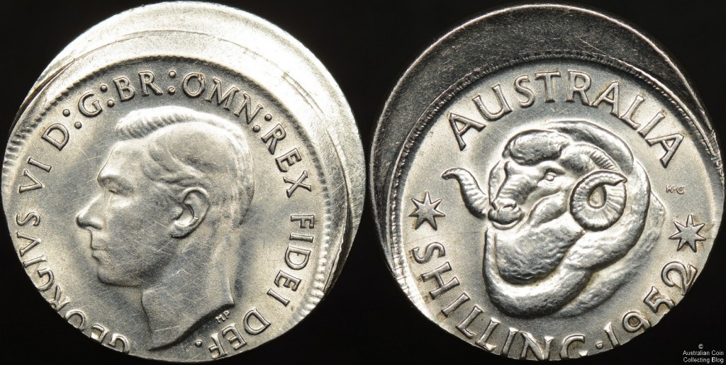 Australia 1952 Shilling Off Centre Error