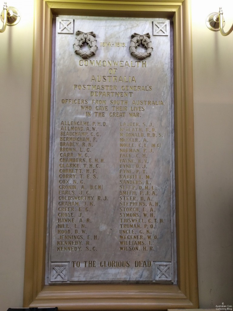 Marble Plaque at GPO in Adelaide - Jennings name bottom left