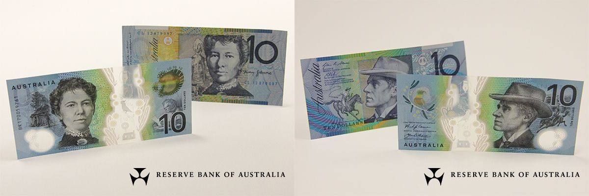 2017 Next Generation $10 Notes (bottom), Old Polymer Notes (top). Image courtesy  Reserve Bank of Australia.
