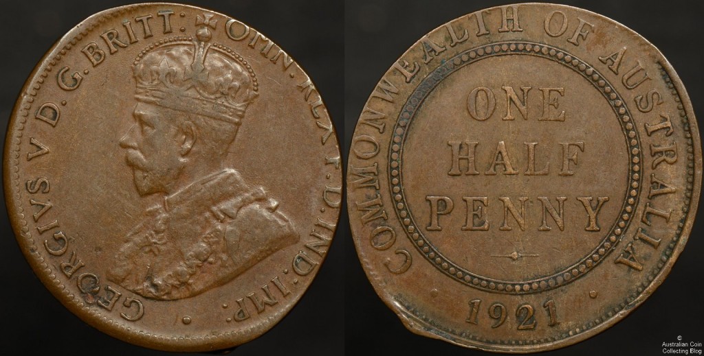 1921 Half Penny Struck on Elliptical Planchet